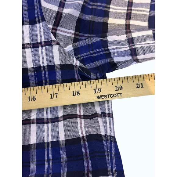 Lacoste Shirt Men's Sm Short Sleeve Button Up Blue Plaid Logo Pocket Regular Fit - Picture 11 of 12